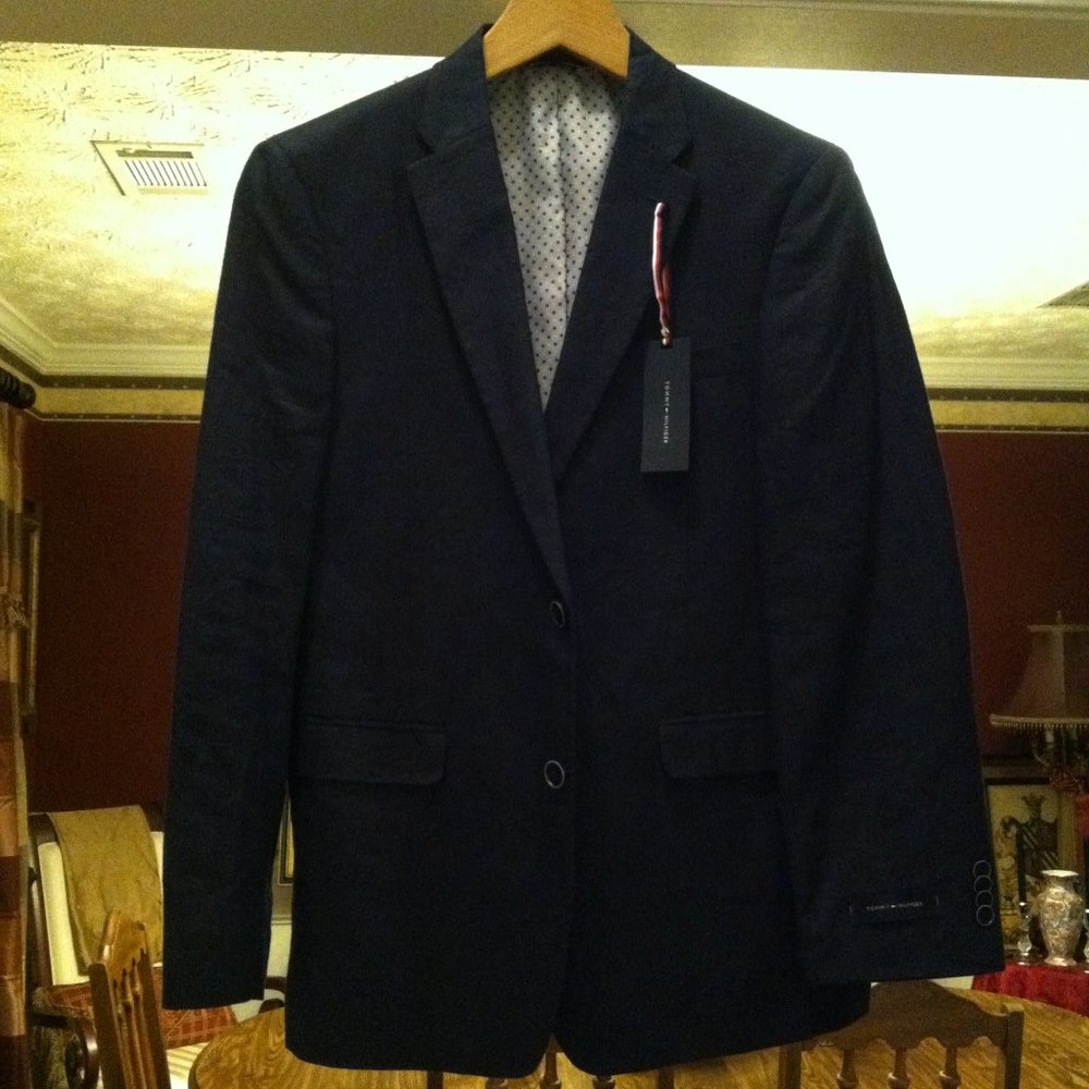 TOMMY HILFIGER MENS NEW NAVY 100%LINEN SPORT JACKET COAT BLAZER SIZE: 40R